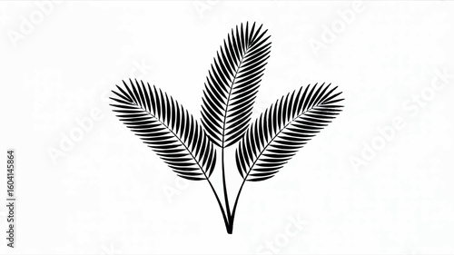 Minimalist black and white silhouette of a single palm frond