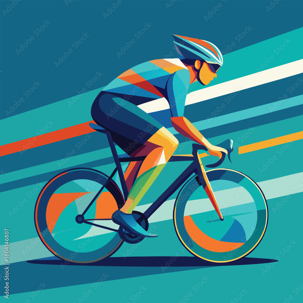 Fototapeta premium Vibrant Illustration of a Cyclist in Action