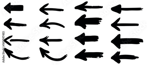 Grunge Brush Arrow Vector Set in Various Directions on White Background