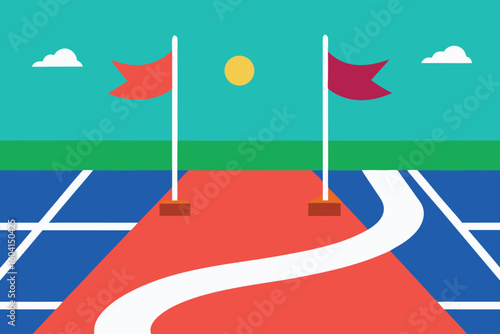 Flat Design Race Track: Red Carpet Path to Success, Goals, and Winning