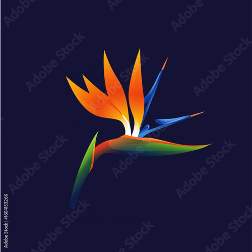 Vibrant Bird of Paradise flower with striking orange and blue petals, symbolizing tropical beauty and elegance.