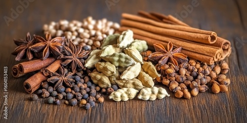Wallpaper Mural Aromatic Symphony of Cinnamon, Cardamom, Star Anise, and Cloves on Rustic Wooden Background. Torontodigital.ca