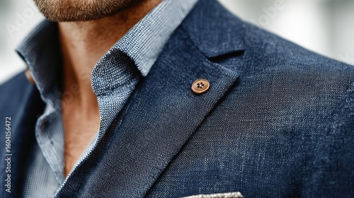Close-up of a stylish blue linen suit showcasing modern menswear