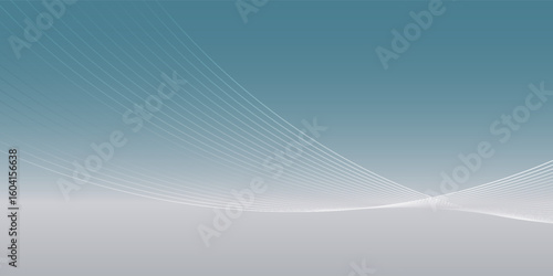 White lines gracefully curve across a calming gradient background of sky blue and light gray, creating a smooth, modern design with a peaceful and serene feel