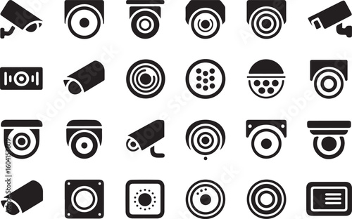 A sat of Collection of security camera icons and symbols
