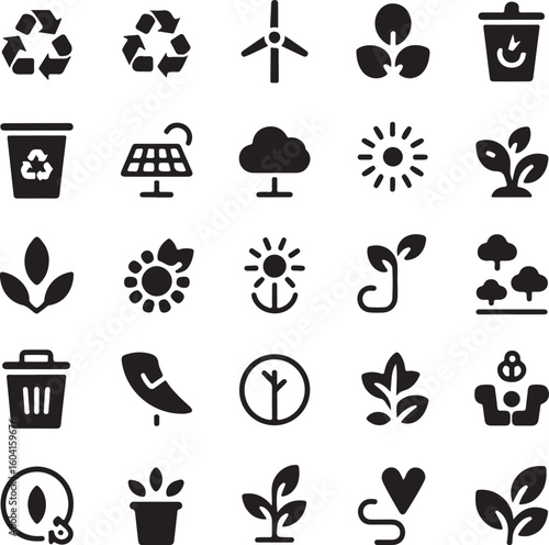 Collection of eco friendly and renewable energy icons