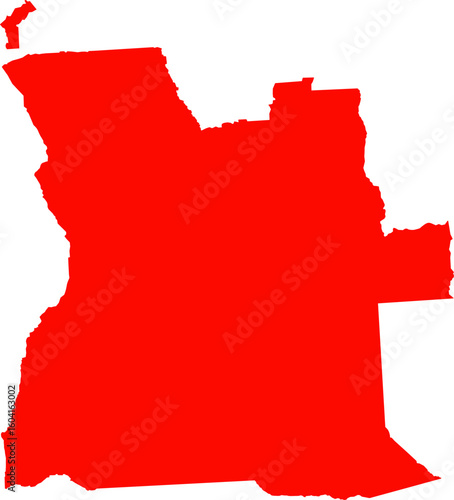 Red silhouette map of Angola on a white background, showing clear country borders. Perfect for use in geography, education, infographics, and graphic design projects.