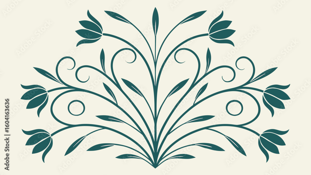 Fototapeta premium Stylized flowers with leaves and stems in a simple line drawing flat design spring flowers on white background