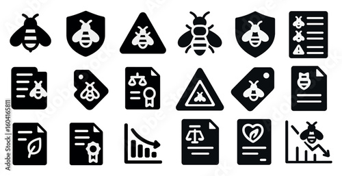 Bee and honey filled icons set – solid, insect, apiary symbols collection