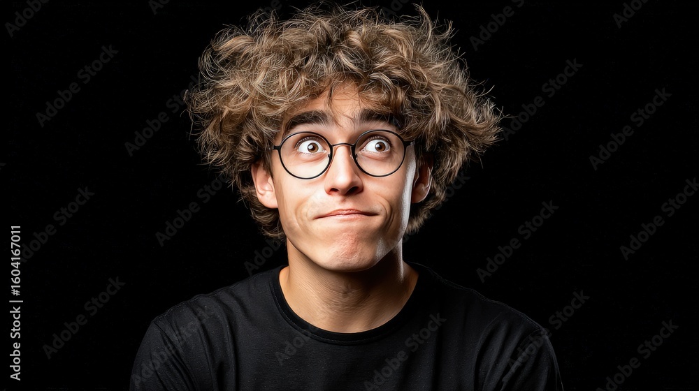 Obraz premium Curious person portrait against black background