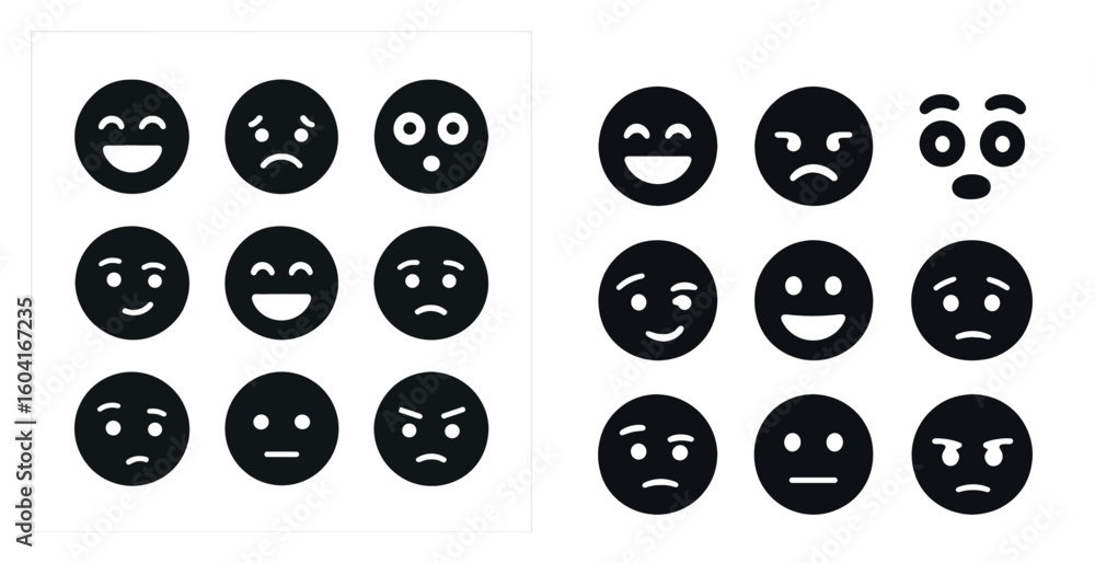 Emoticon silhouette icons set – expressions, faces, emotional symbols Emoticon silhouette icons set – expressions, faces, emotional symbols