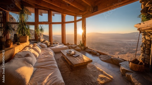 Mountaintop Cabin Living Room At Sunrise