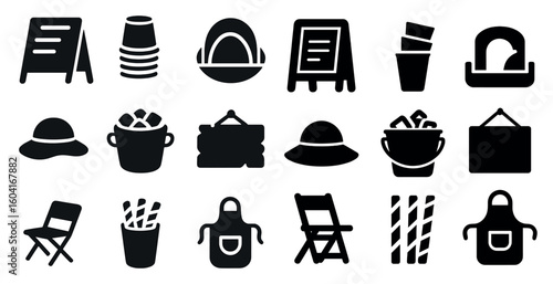 Restaurant and cafeteria silhouette icons set – solid, filled, food and beverage symbols
