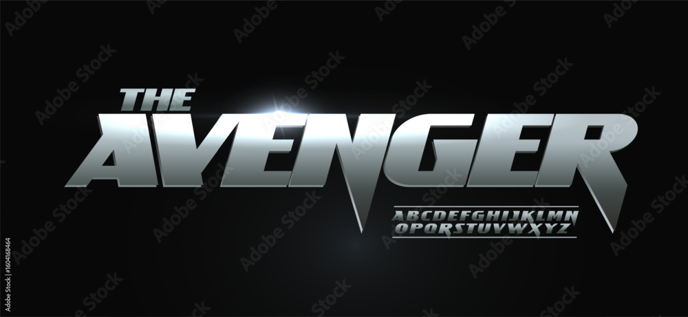 Obraz premium Cinematic racing font logo alphabet, bold steel sharp dynamic typescript for auto sport logotype, action headline, metallic typography, powerful typographic design, cinema poster. Vector typeset