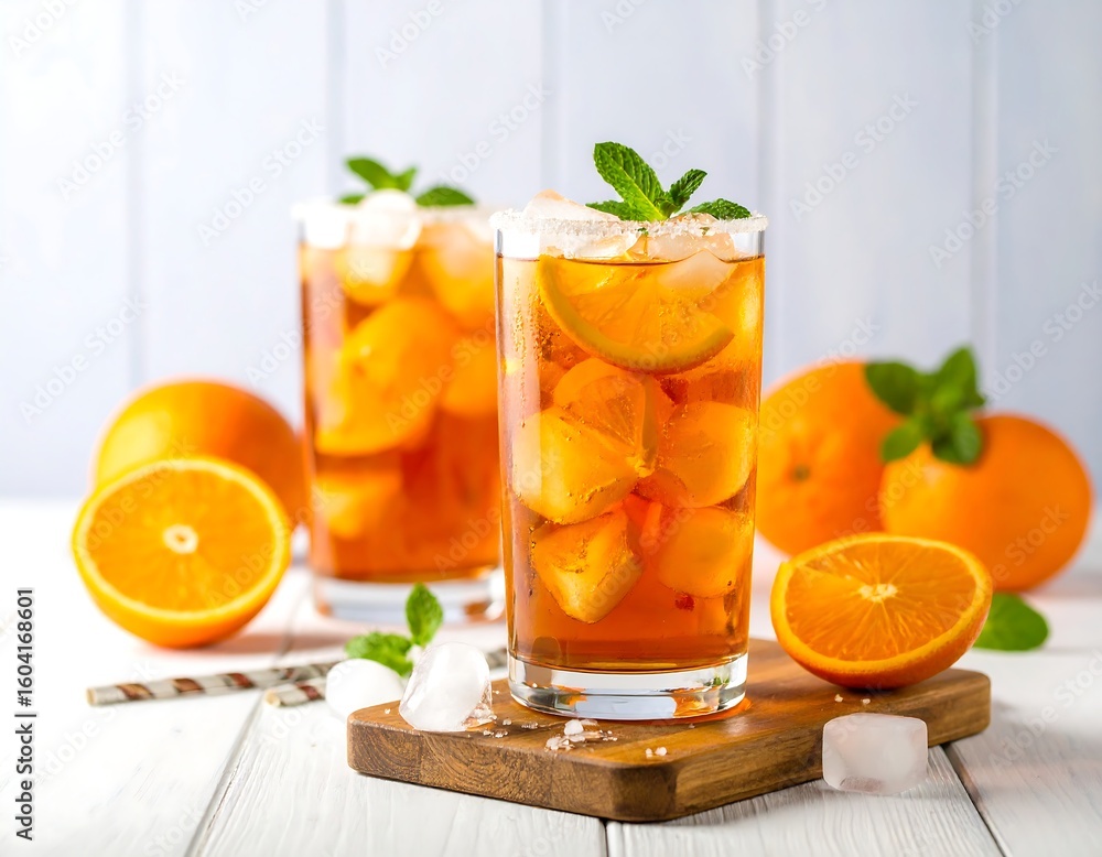 Fototapeta premium Refreshing iced tea with oranges