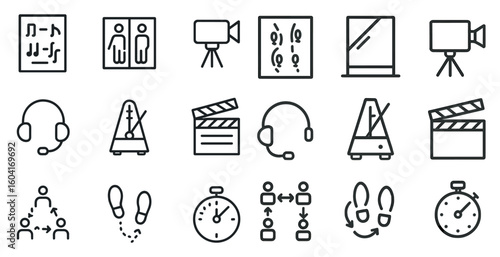 Music and communication line icons set – outline, audio, media symbols for design