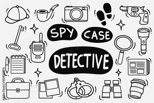set of detective doodle good for background, wallpaper, element design, icon, etc