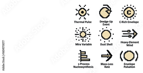 Astrophysics linear icons set – pixel art, astronomy, space science symbols