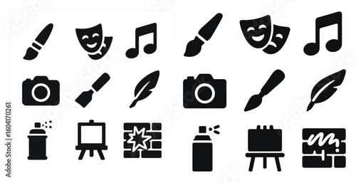 Art and creativity icons set – solid, filled, design and hobby symbols