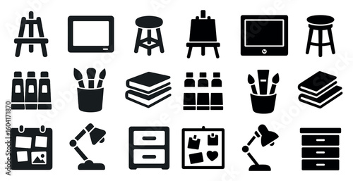 Art and design solid icons set – filled, creativity, drawing and painting tools