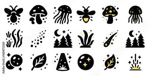 Nature and environment icons set: silhouette, outline, natural and organic symbols