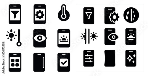 Mobile and technology solid icons set – filled, flat, phone and gadget symbols