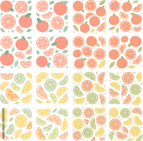 Vibrant Citrus Fruit Slices and Whole Fruits Pattern.