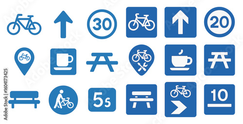 Transportation and recreation silhouette icons set – 3d, outline, cycling and leisure symbols