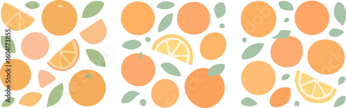 Vibrant Orange Fruit Pattern with Leaves.
