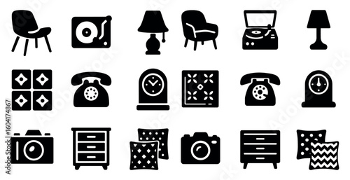 Vintage furniture silhouette icons set – decor, antique, solid design symbols