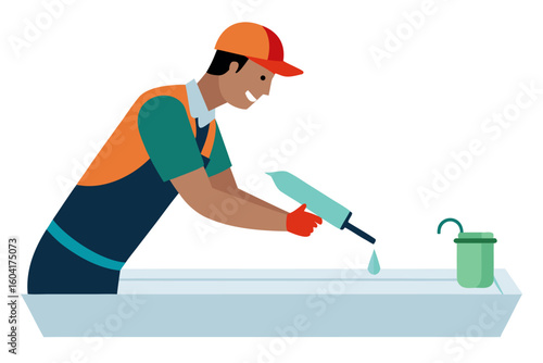 Worker applying sealant to a surface with a caulk gun