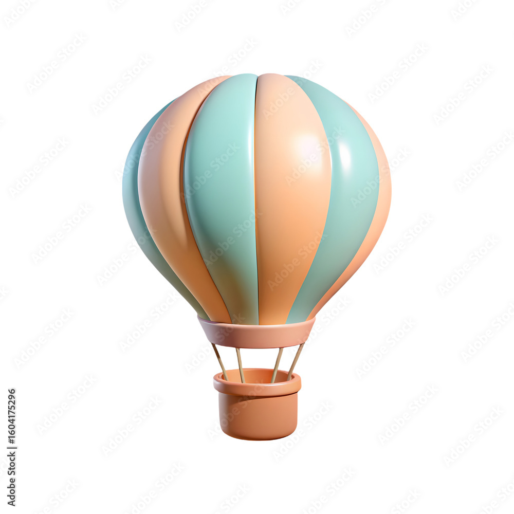Obraz premium Colorful hot air balloon with basket isolated on transparent background