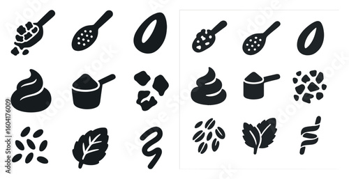 Baking essentials solid icons set – kitchen, cooking, food preparation graphics