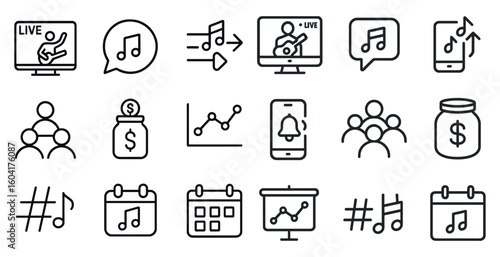 Music and audio line icons set – outline, vector, sound and concert symbols