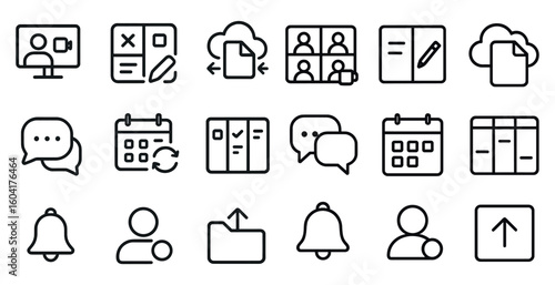 Business and communication line icons set – outline, linear, office and workflow symbols
