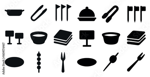 Barbecue and grill solid icons set – filled, cooking, outdoor party essentials