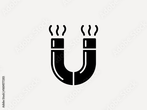 Black Magnet Icon on White Background Illustrating Attraction and Magnetic Field Concept for Science Education and Physics