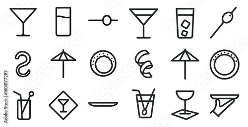 Cocktail and drink outline icons set – bar, beverage, mixology graphics