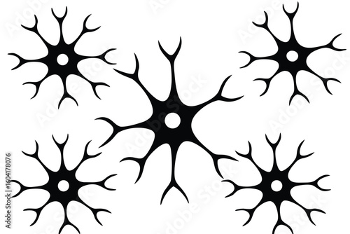 Black and White Illustration of Neurons, Depicting Brain Cells and Neural Networks Visually