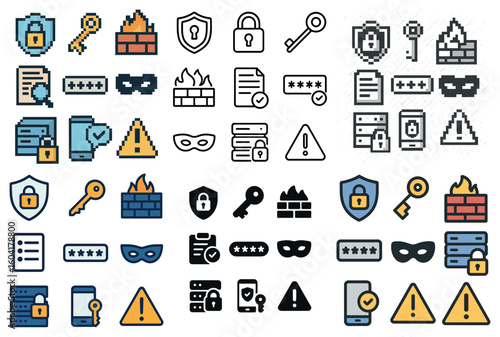 Cybersecurity icons set – outline, linear, privacy and protection symbols