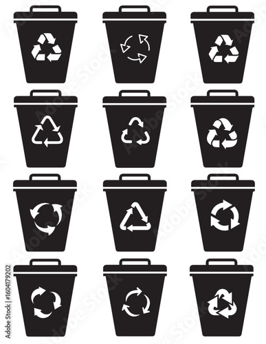 Wallpaper Mural Black Recycling Bin Icons – Bold Eco Waste Symbols Vector Set Torontodigital.ca