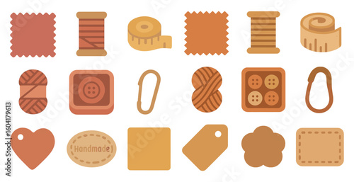 Craft and sewing flat icons set - buttons, yarn, creative design tools