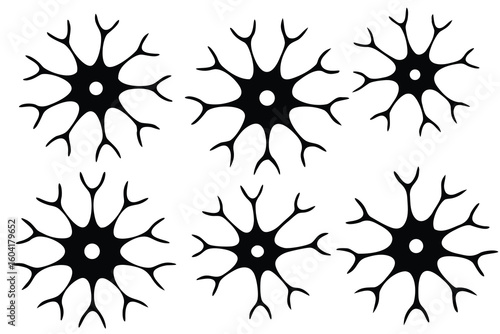 Black and White Neurons Cell Illustration, Showing Multiple Brain Cells on White Background