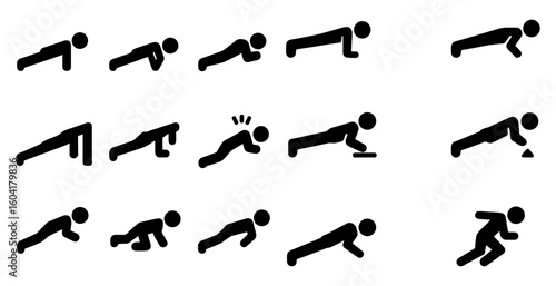 Fitness and exercise silhouette icons set – solid, workout and gym symbols