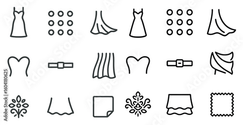 Fashion and apparel outline icons set – silhouette, clothing, style symbols