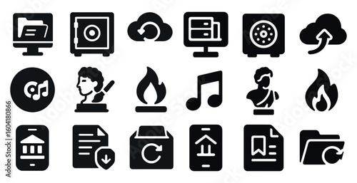 Data and security icons set – solid, filled, protection and privacy symbols