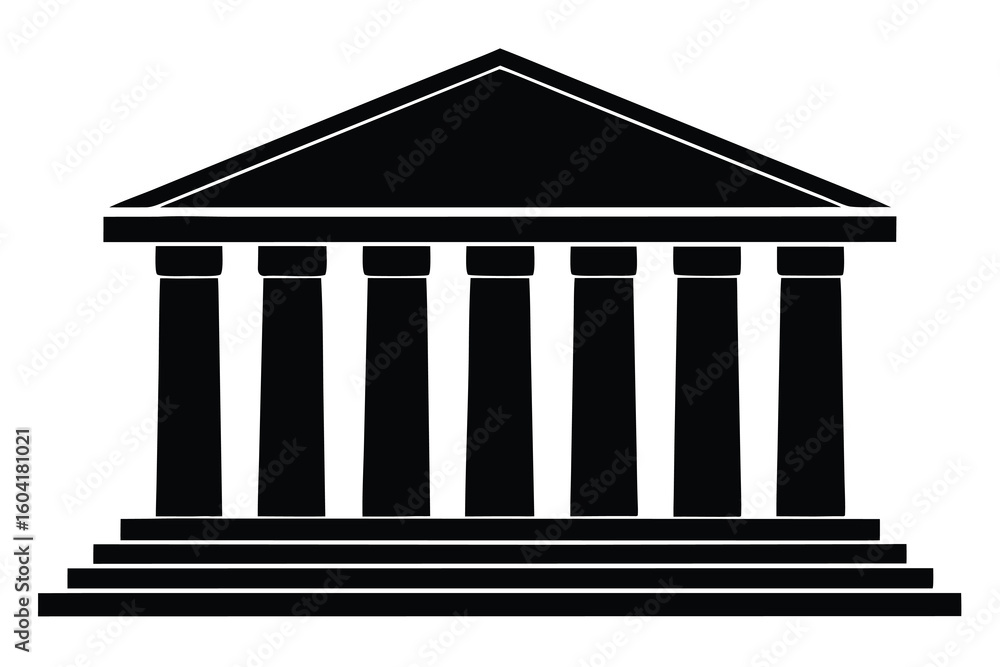Obraz premium Black and White Silhouette of a Classical Building with Columns and Steps Leading Up