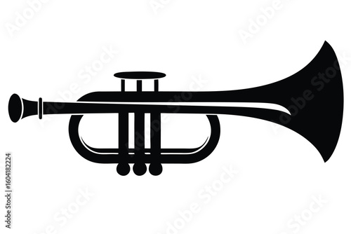 Black and White Trumpet Illustration Musical Instrument, Brass, Orchestra, Band Performance, Sound Production
