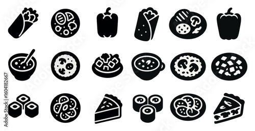 Food and beverage silhouette icons set – solid, filled, culinary and dining graphics
