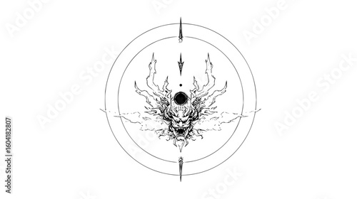 Abstract representation of a forest with dense foliage and winding paths in monochrome style drawing art